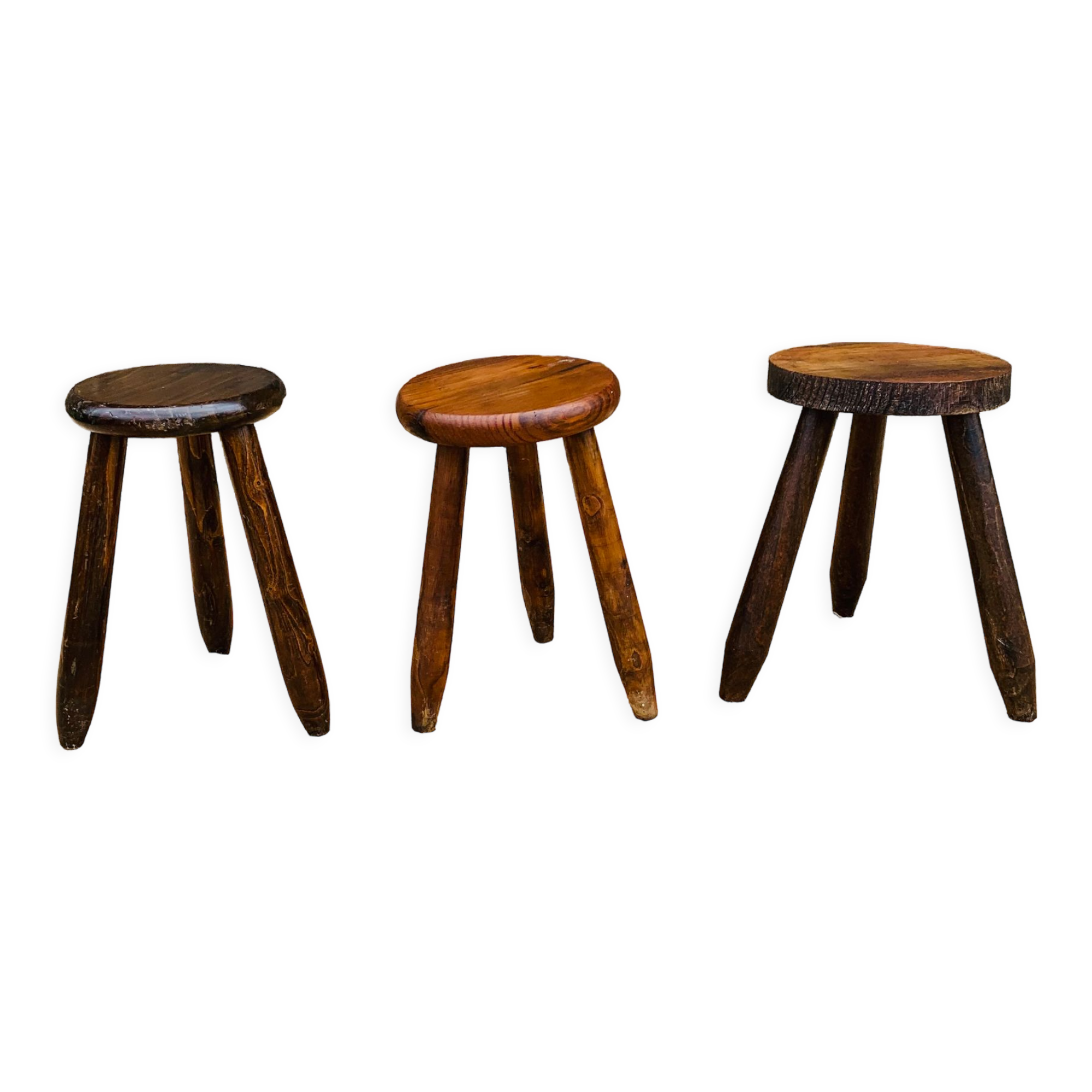 Suite de 3 tabourets tripode dépareillés