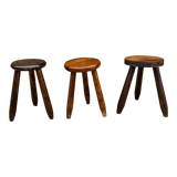 Suite of 3 mismatched tripod stools