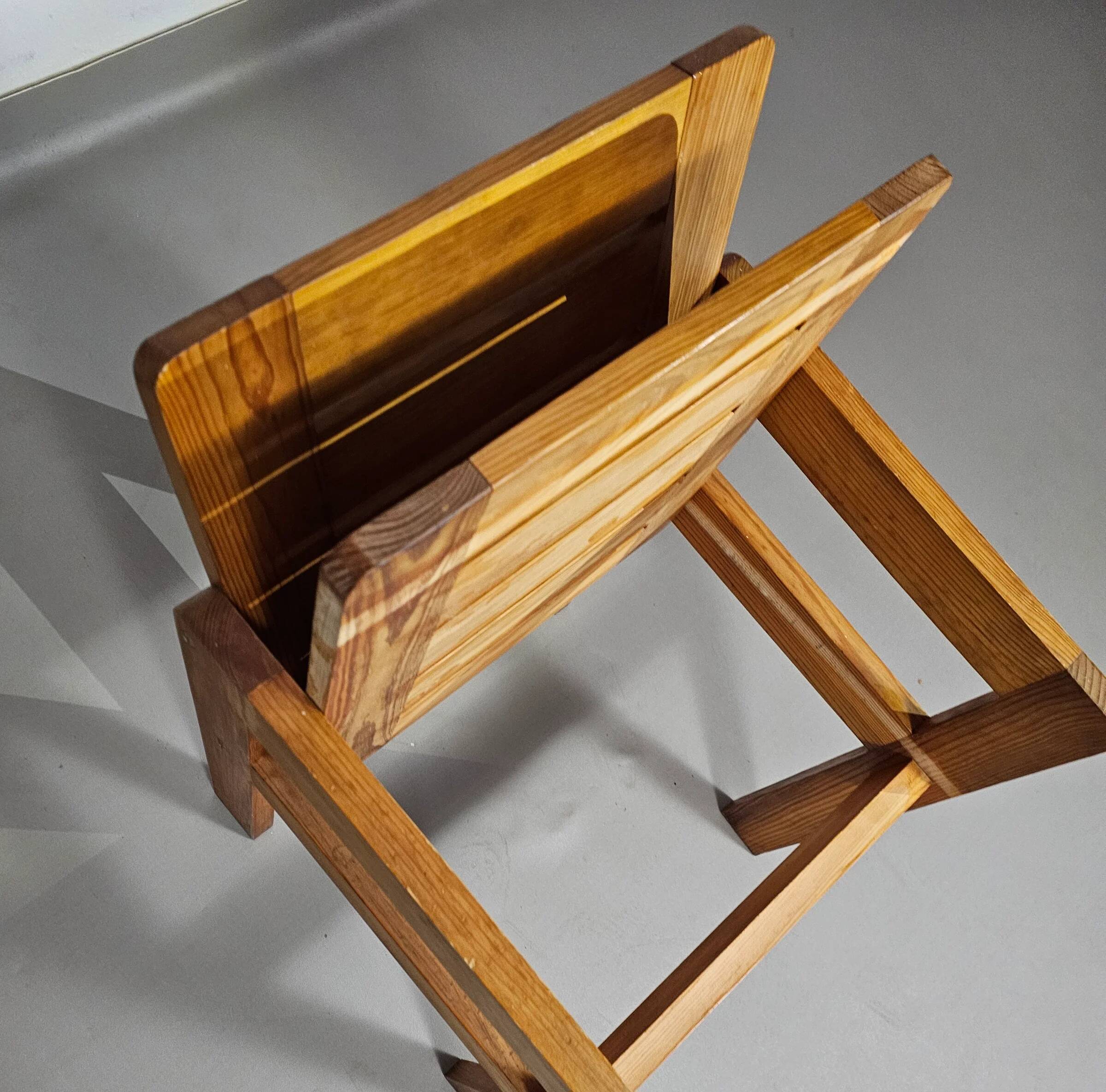 Pine wood chair 1970s with foldable seat