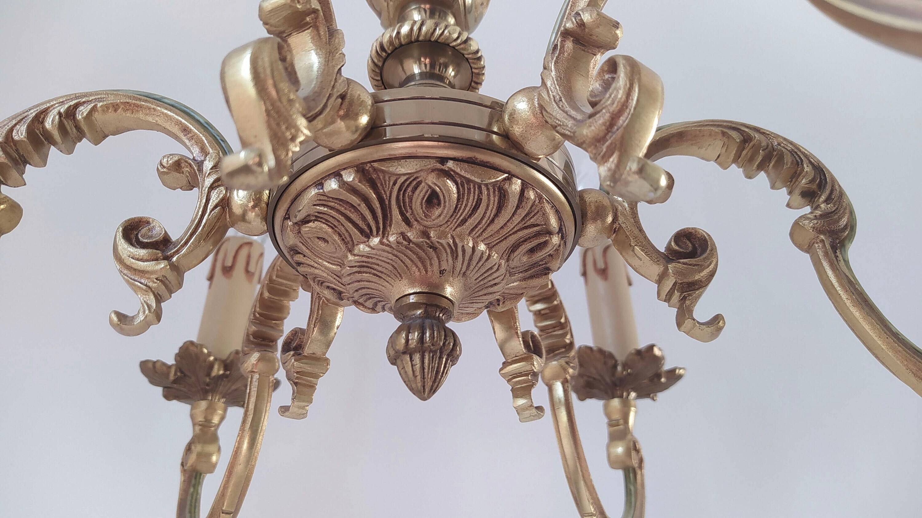 Genuine bronze lustre Lucien Gau Paris 6 lights 1960s