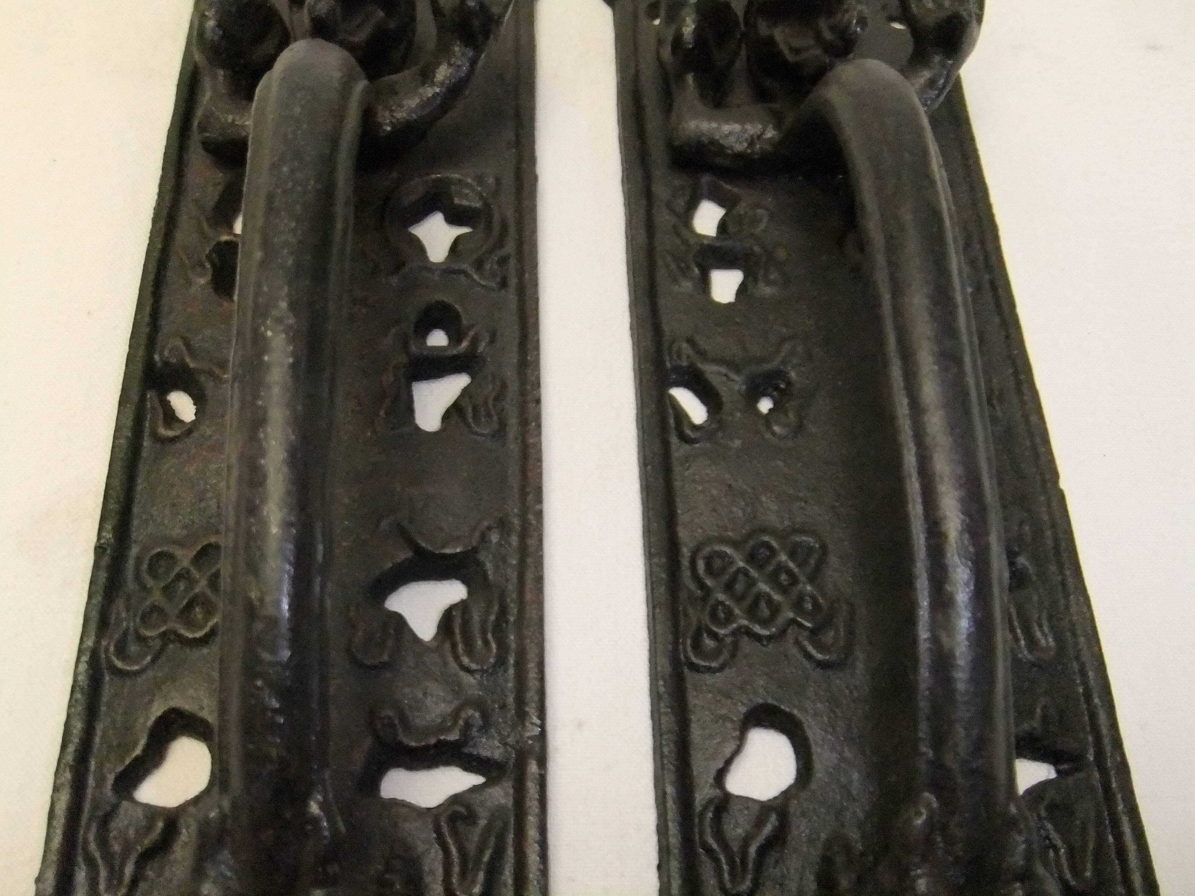 Cast iron dragon door handle 30cm pair