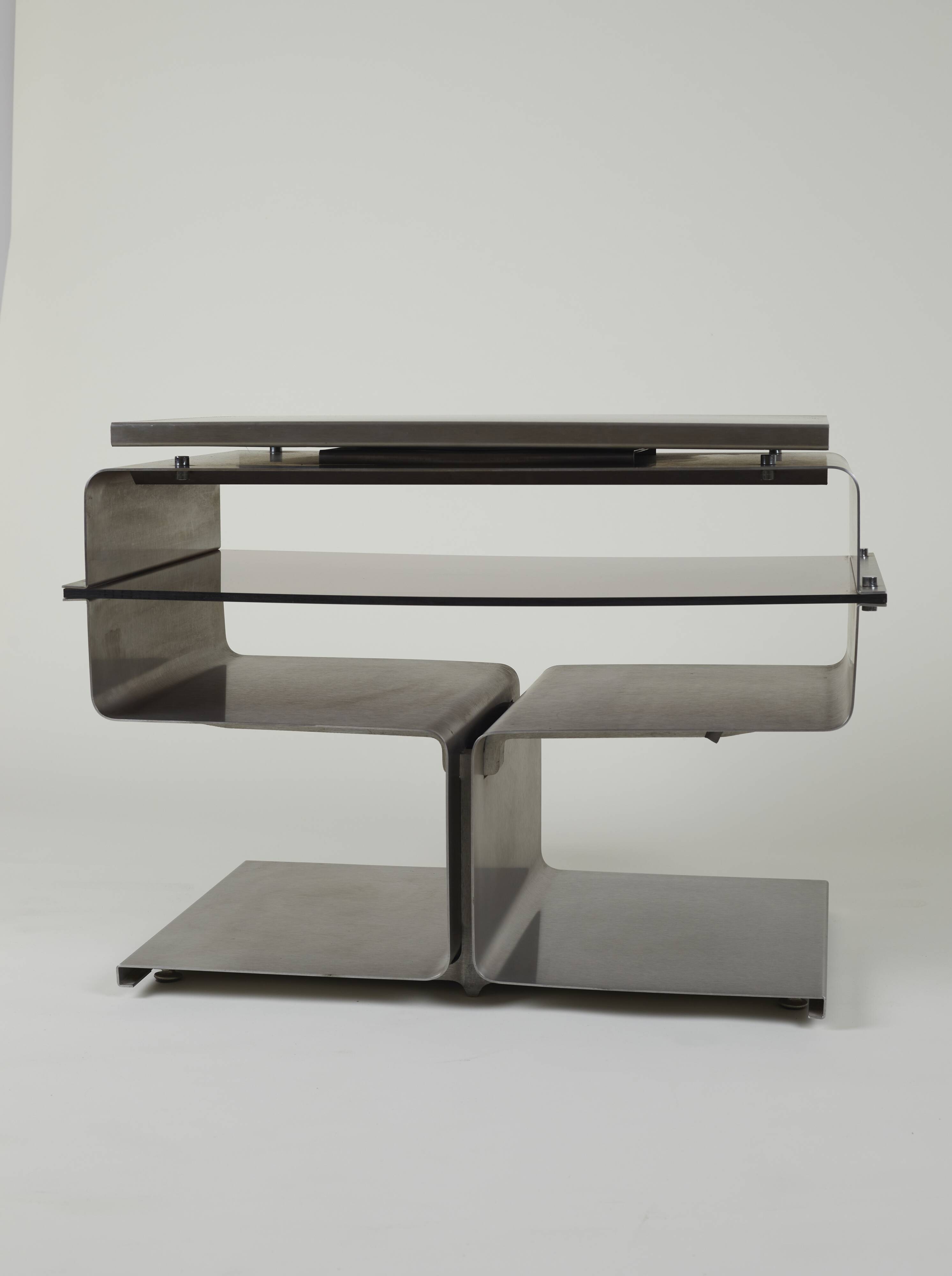 Stainless steel TV cabinet designed by François Monnet for Kappa / Uginox vintage Space Age circa 1970