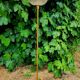 Golden floor lamp with opaline glass lampshade