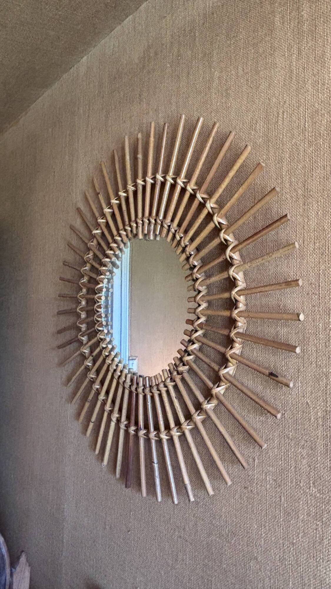 Miroir soleil en rotin et bambou tressé