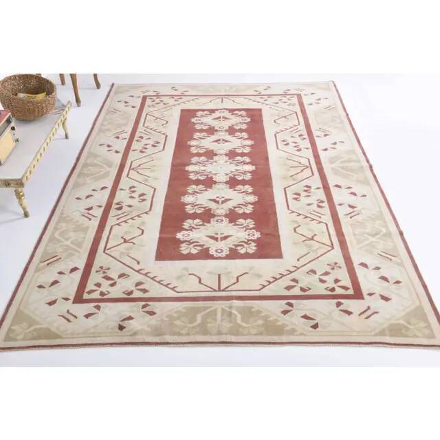 Vintage Turkish Hand-Knotted Wool Cotton Red Area Rug 202x301