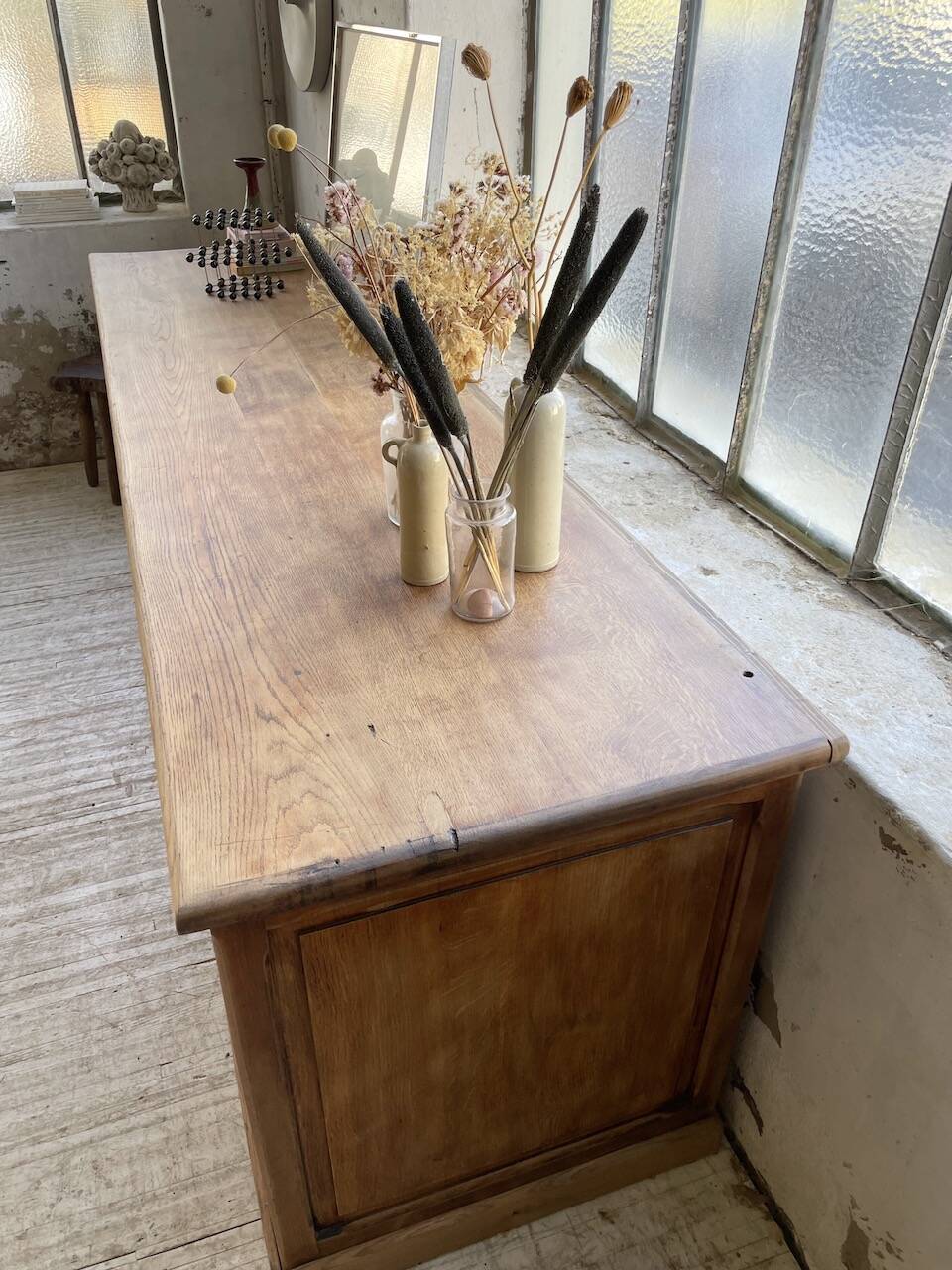 XXL solid oak counter sideboard
