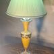 honey opaline lamp with gilding, pleated satin shade 50x25, electrical in good condition, very good
