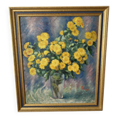 Painting of a bouquet of flowers, oil on cardboard still life.