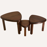 Brutalist oak organic curved oval side or nesting tables, Dutch ca 1960
