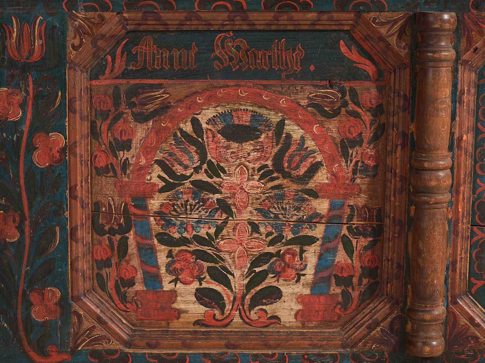 Antique hand-painted trunk dated 1847 #22