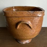 XXL glazed earthenware cache pot from the countryside, planter 1950