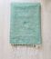 Handwoven green plaid with fine striped linen - fine fringes