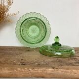 Green glass butter dish