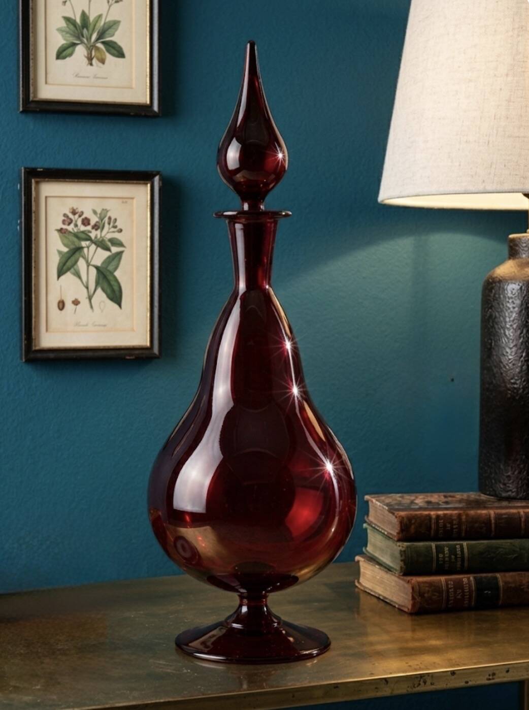 Large Empoli red blown glass carafe / Genie Bottle