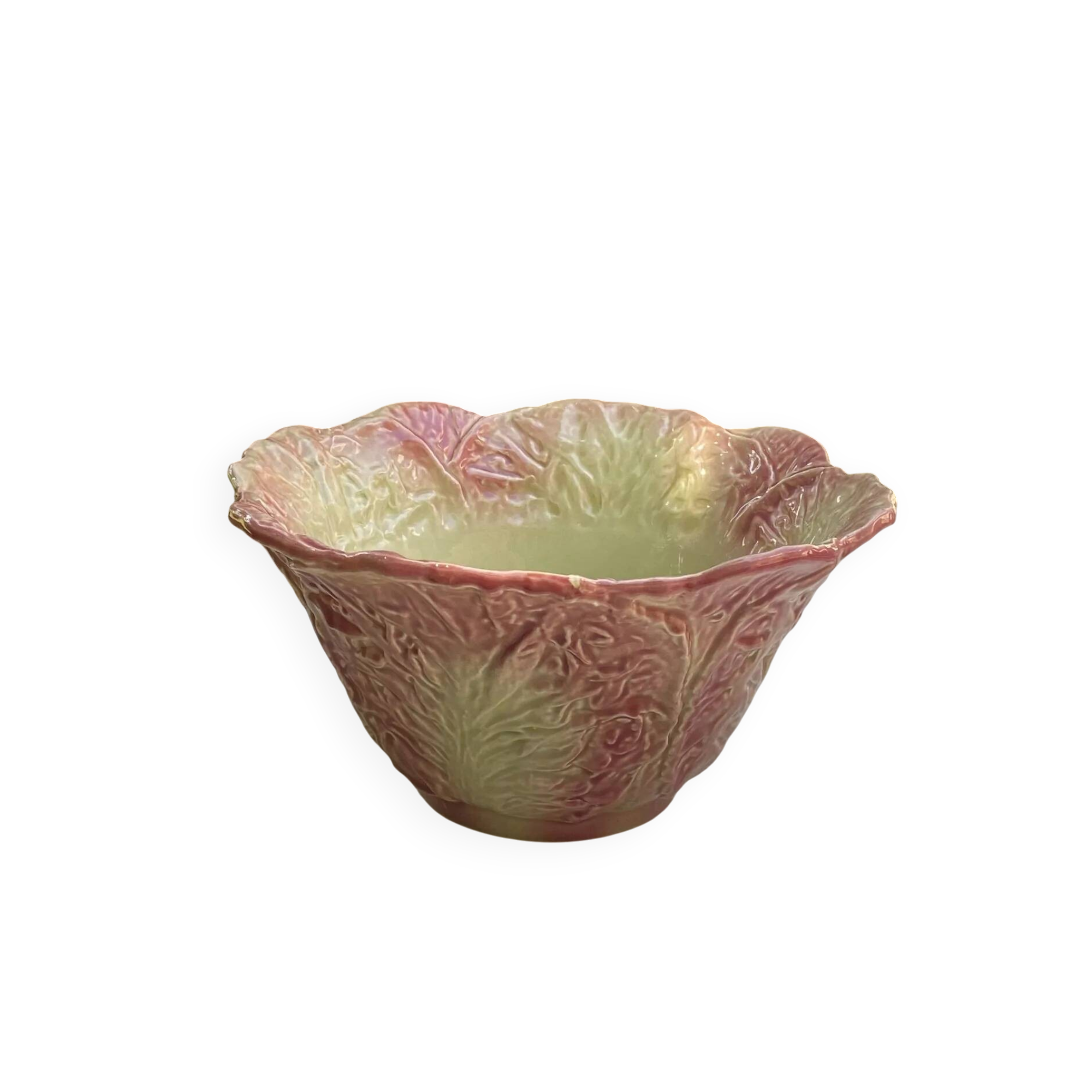 Large vintage salad bowl in the shape of a pink cabbage – barbotine earthenware – 1980s