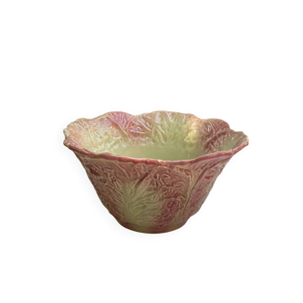 Grand saladier vintage en forme de chou rose – faïence barbotine – années 80