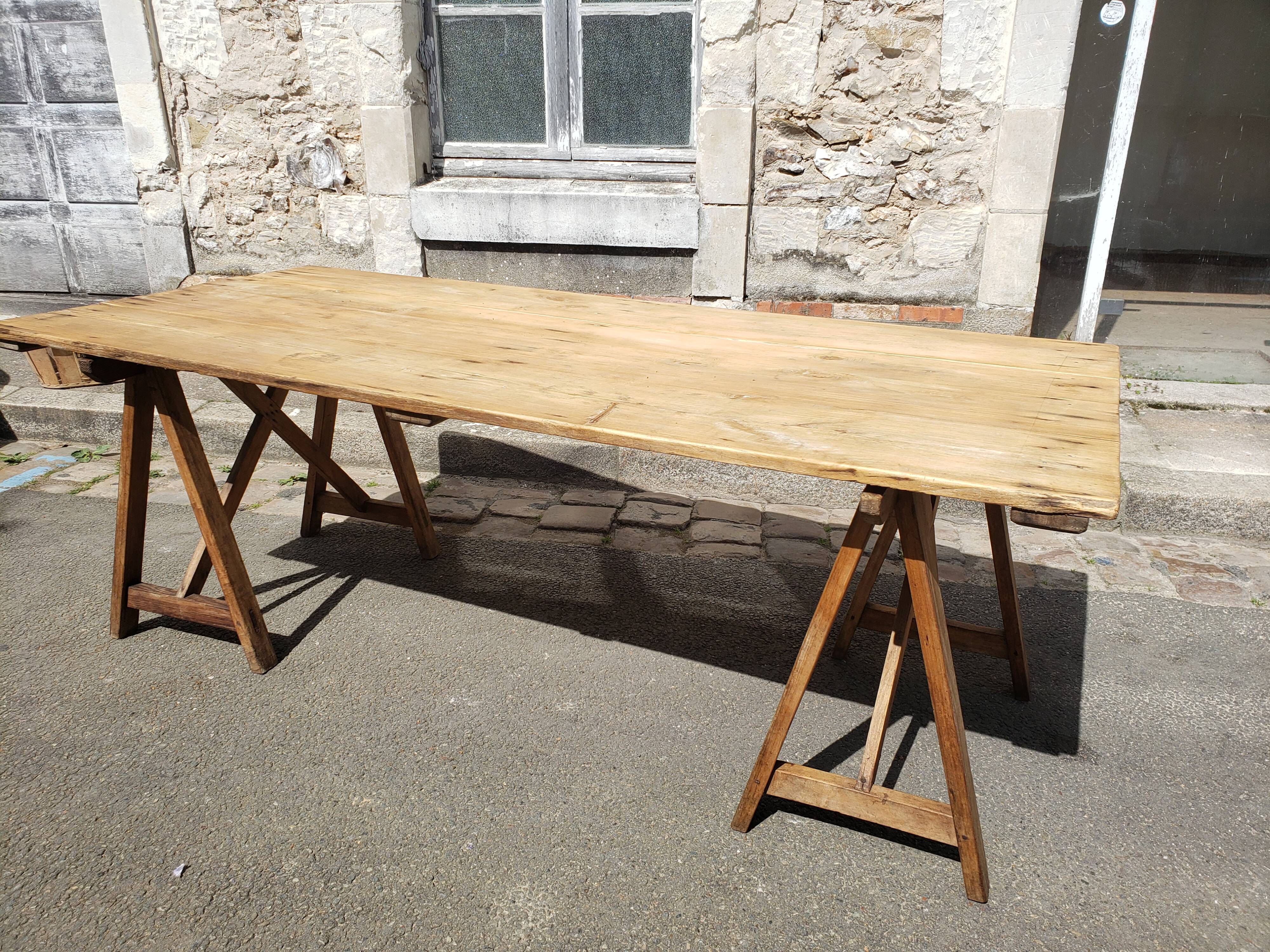 Farm or workshop table on trestles