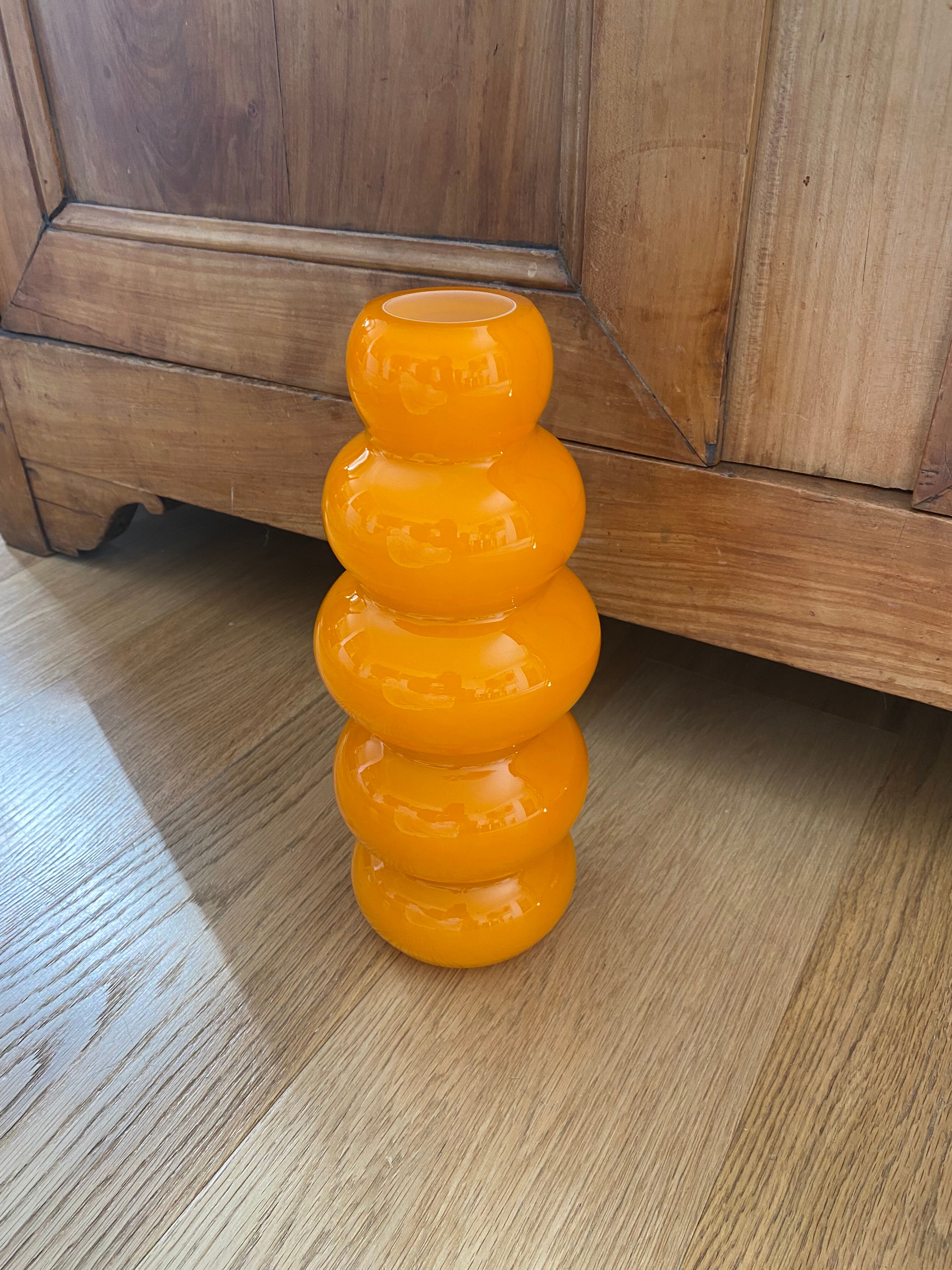 Vase bubble caterpillar orange glass double years 60 70