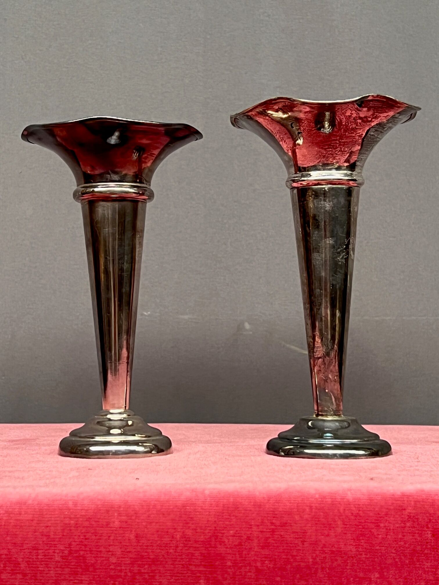 Silver plated metal vases