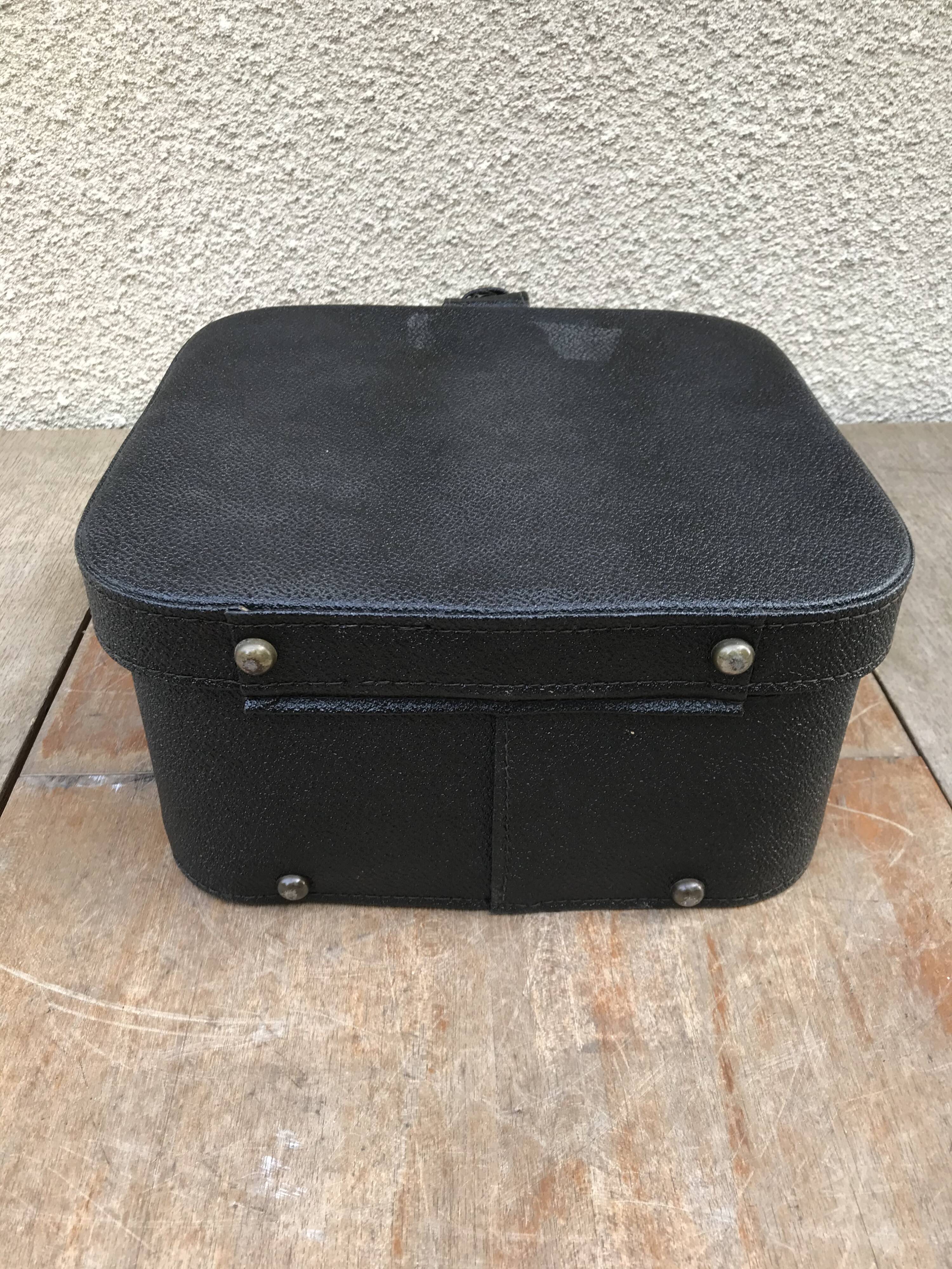 Black leather hat box