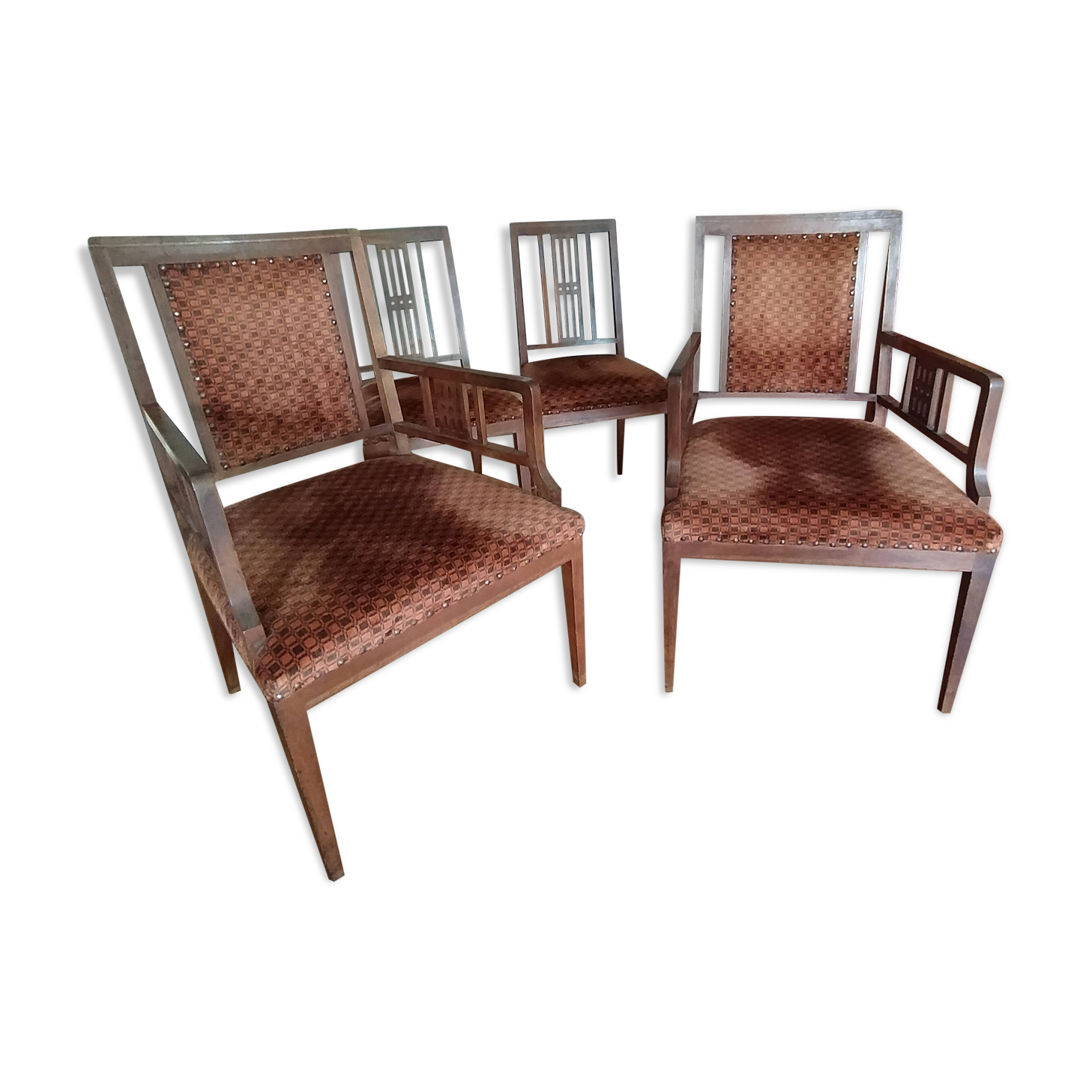 Ensemble Arts & Crafts 1900-1925 – 2 armchairs and 2 solid wood chairs