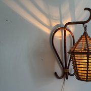 Unique wall lamp in bamboo and fabric, Lantern Design/One, Italy, 1960s