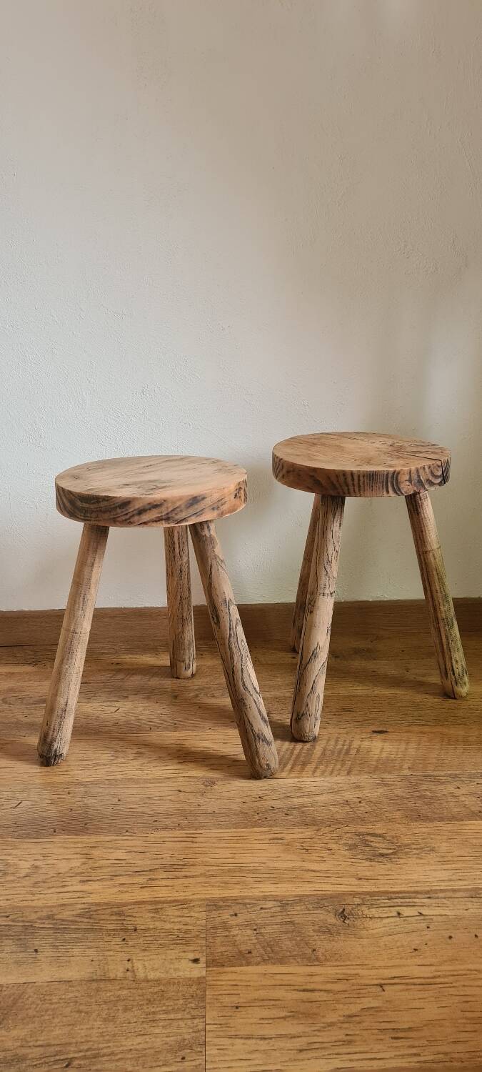 Pair of brutalist tripod stools