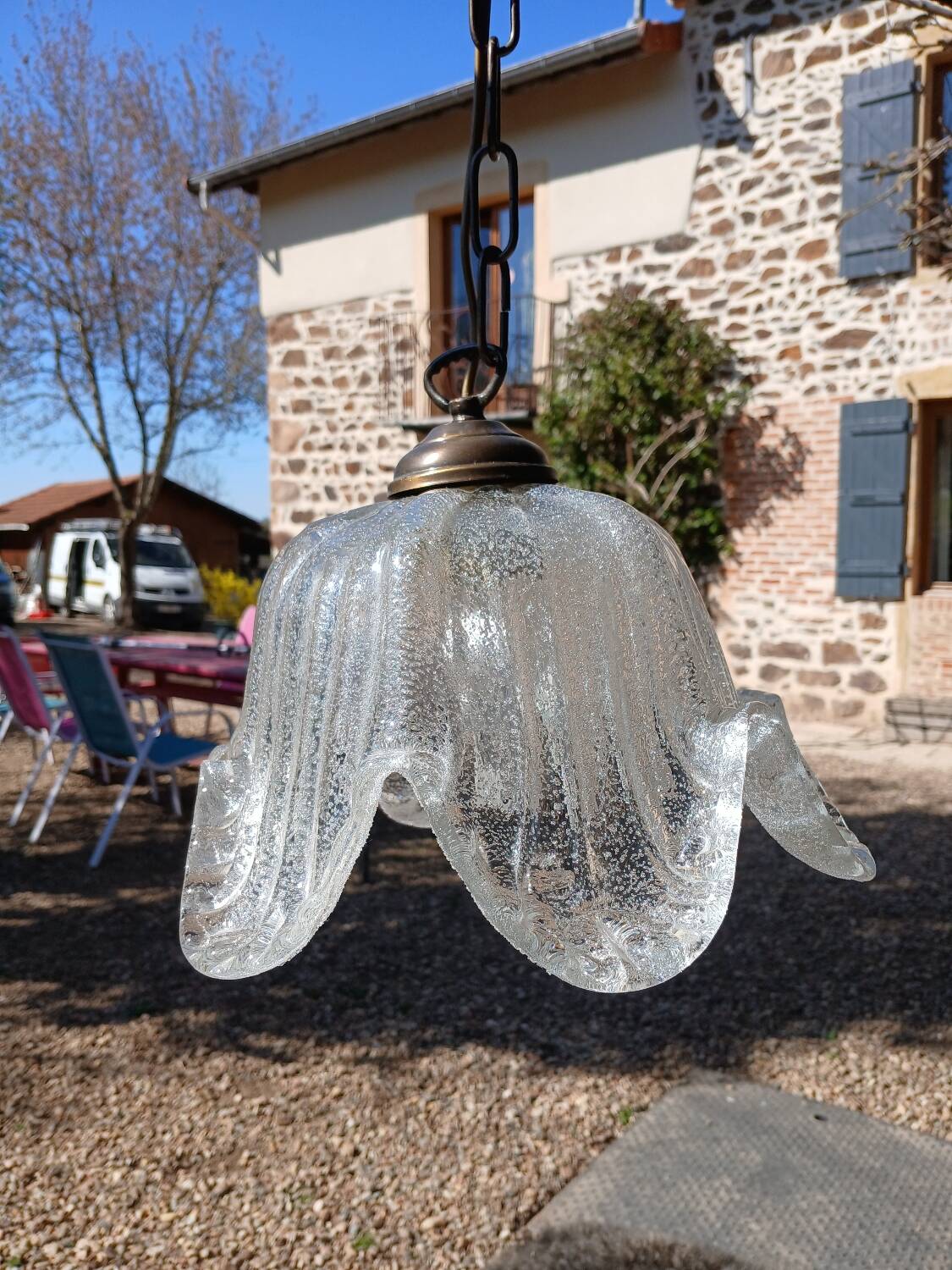 Vintage frosted blown glass pendant light