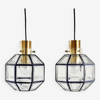 Pair of Mid-Century Octagonal Iron & Clear Glass Ceiling Lights from Limburg, Germany, 1960s