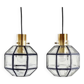 Paire de plafonniers octogonaux vintage en fer et verre transparent de Limburg, Allemagne, 1960s