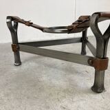 Mid century iron and leather coffee table, 1950s