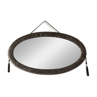 Silver oval Art Deco mirror