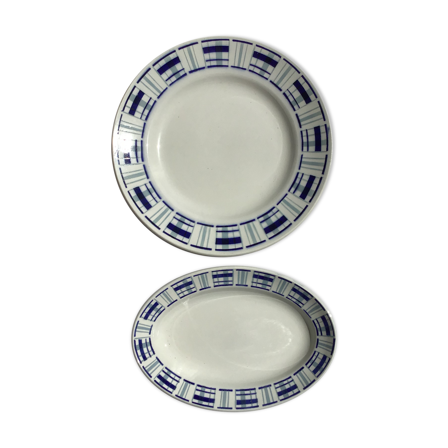 St Amand cup and ramekin blue stripes