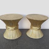 Set Of 2 Vintage Side Tables In Wheat Sheaf Shape By Mcguire - 1970S