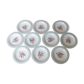 Set de 10 assiettes creuses Salins France fleurs années 50/60