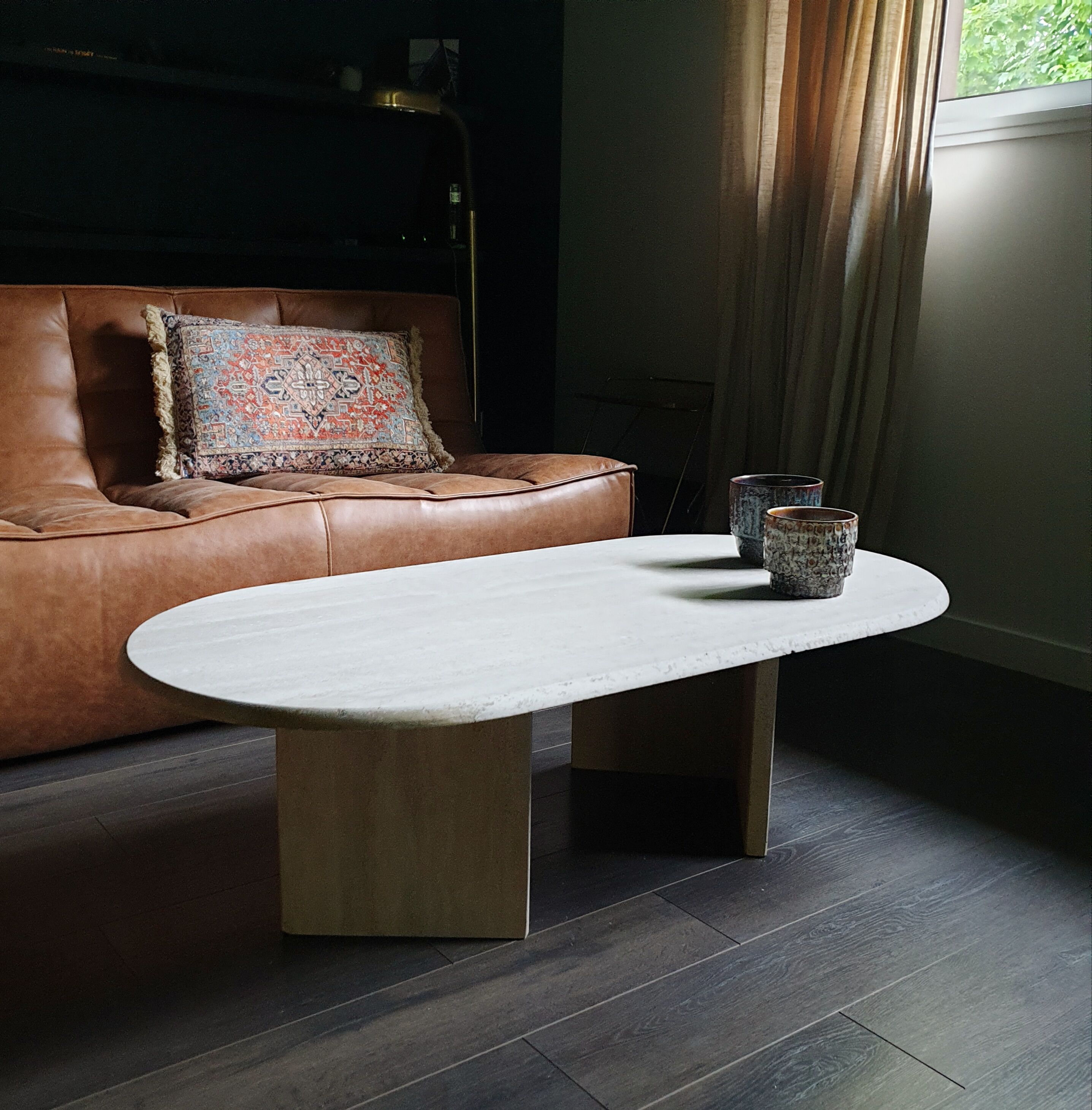 Vintage coffee table travertine marble Rochebobois 80s