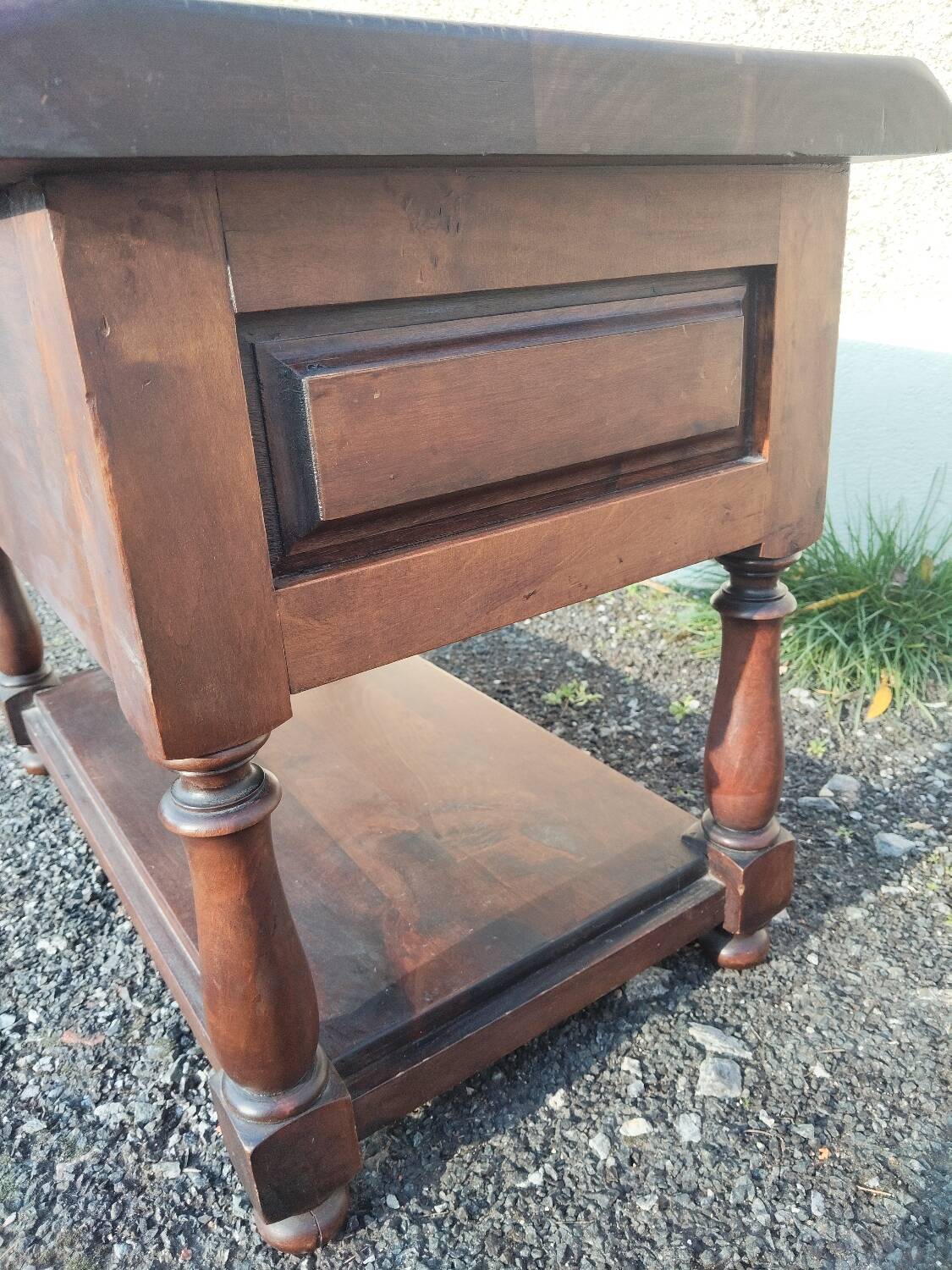 Antique solid wood side table with drawer