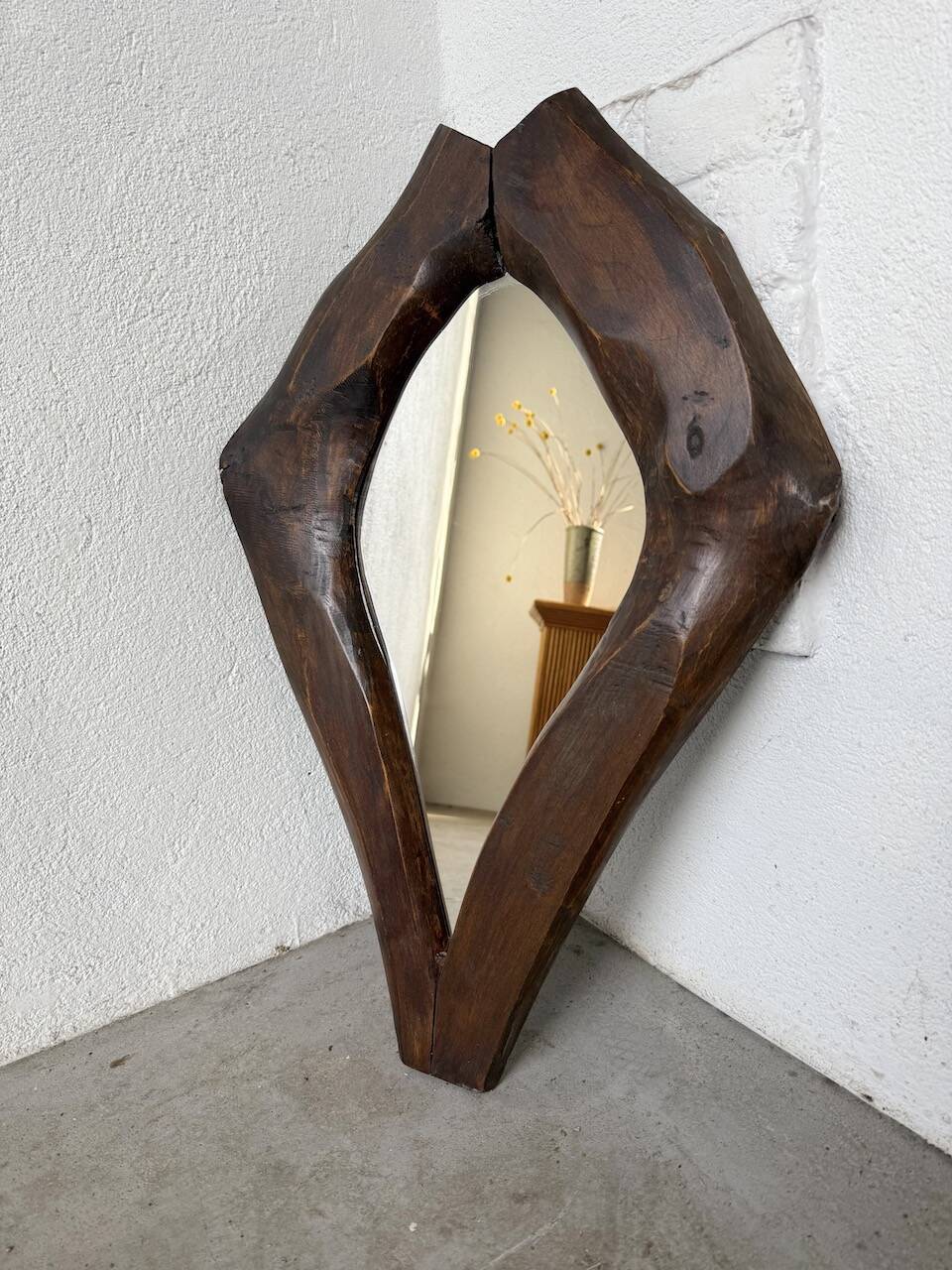 Brutalist wooden mirror 1900