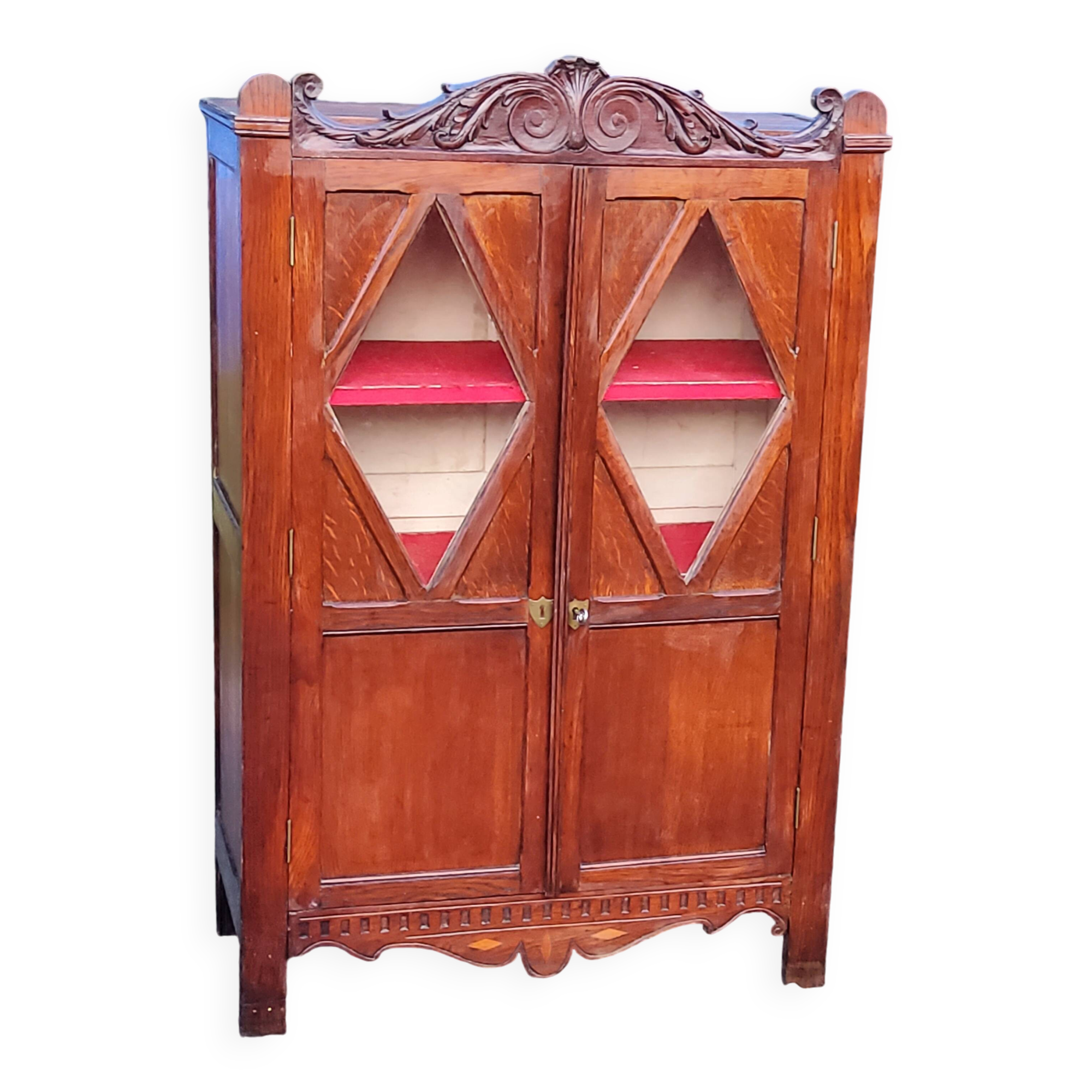 Library in solid oak and walnut, late 19th century