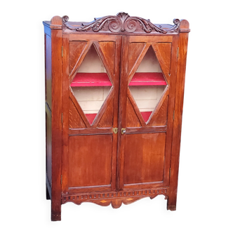 Library in solid oak and walnut, late 19th century