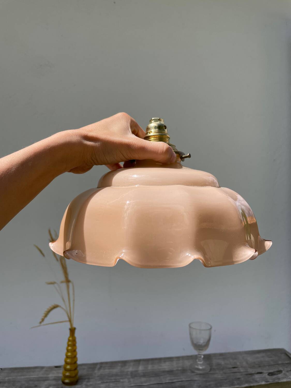Opaline powder pink glass pendant light