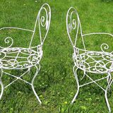 Garden furniture tin forge blanc 1 table and 2 armchairs