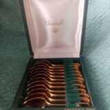 Box of 12 Christofle mocha spoons in gold-plated metal, Vendome model