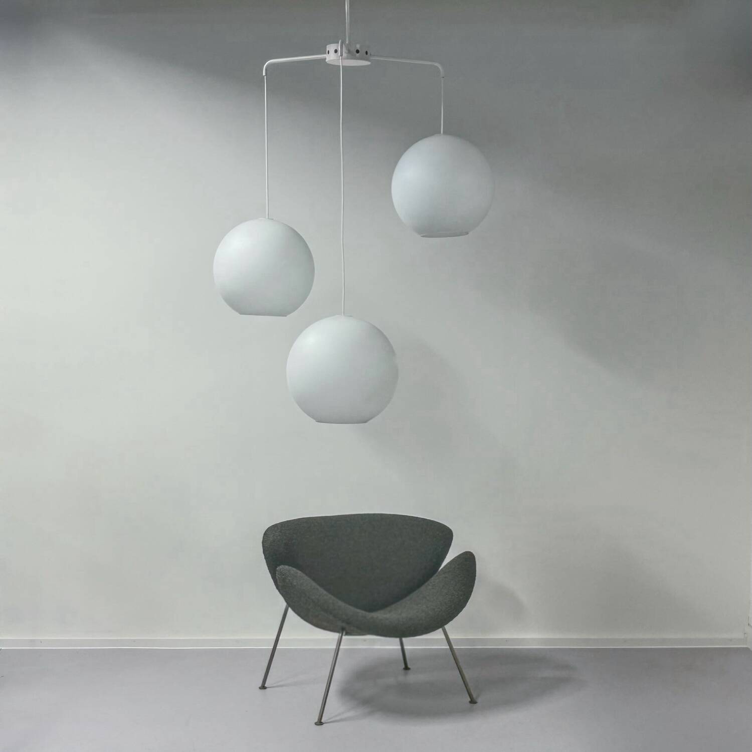 Mid-century pendant lamp with three large opal glass globes by philips, 1960s