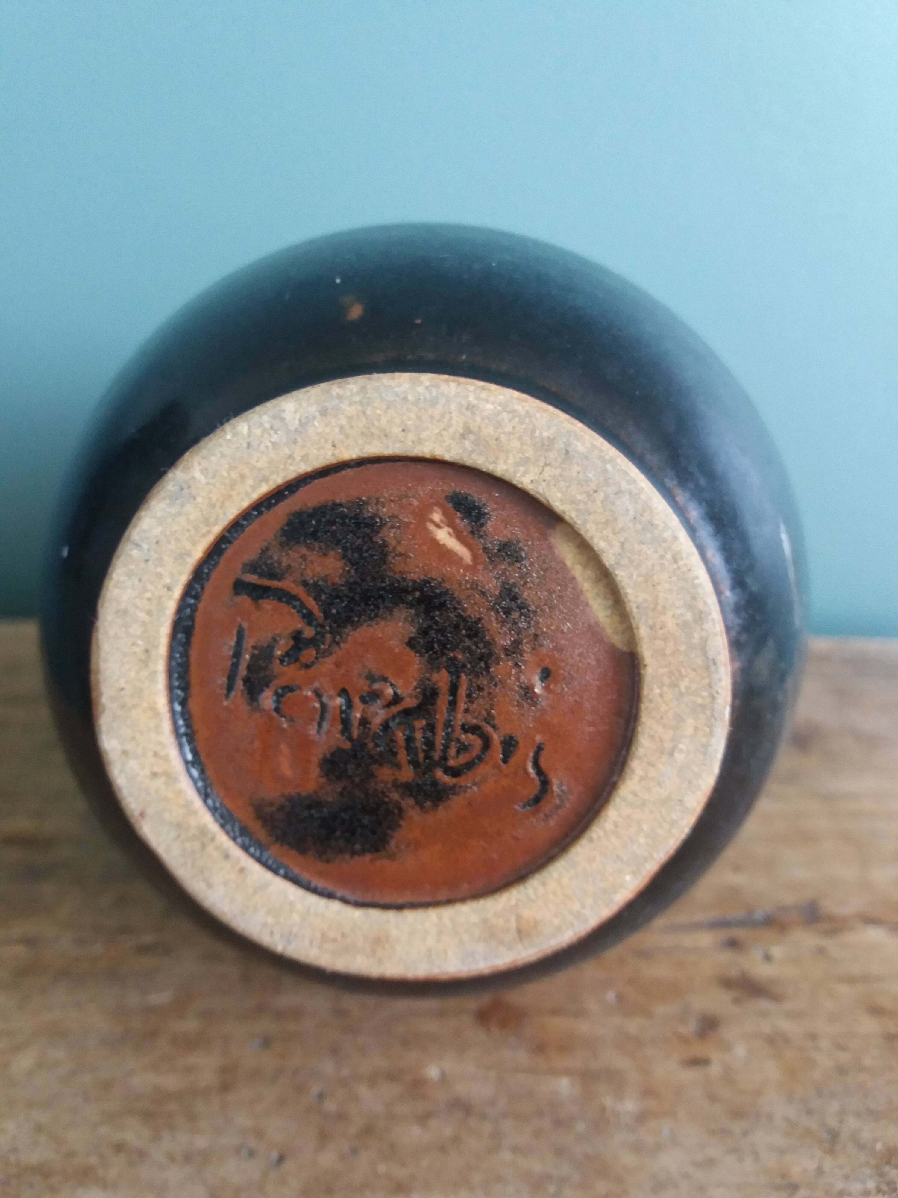 Handcrafted stoneware vase signed Parabis Béarn