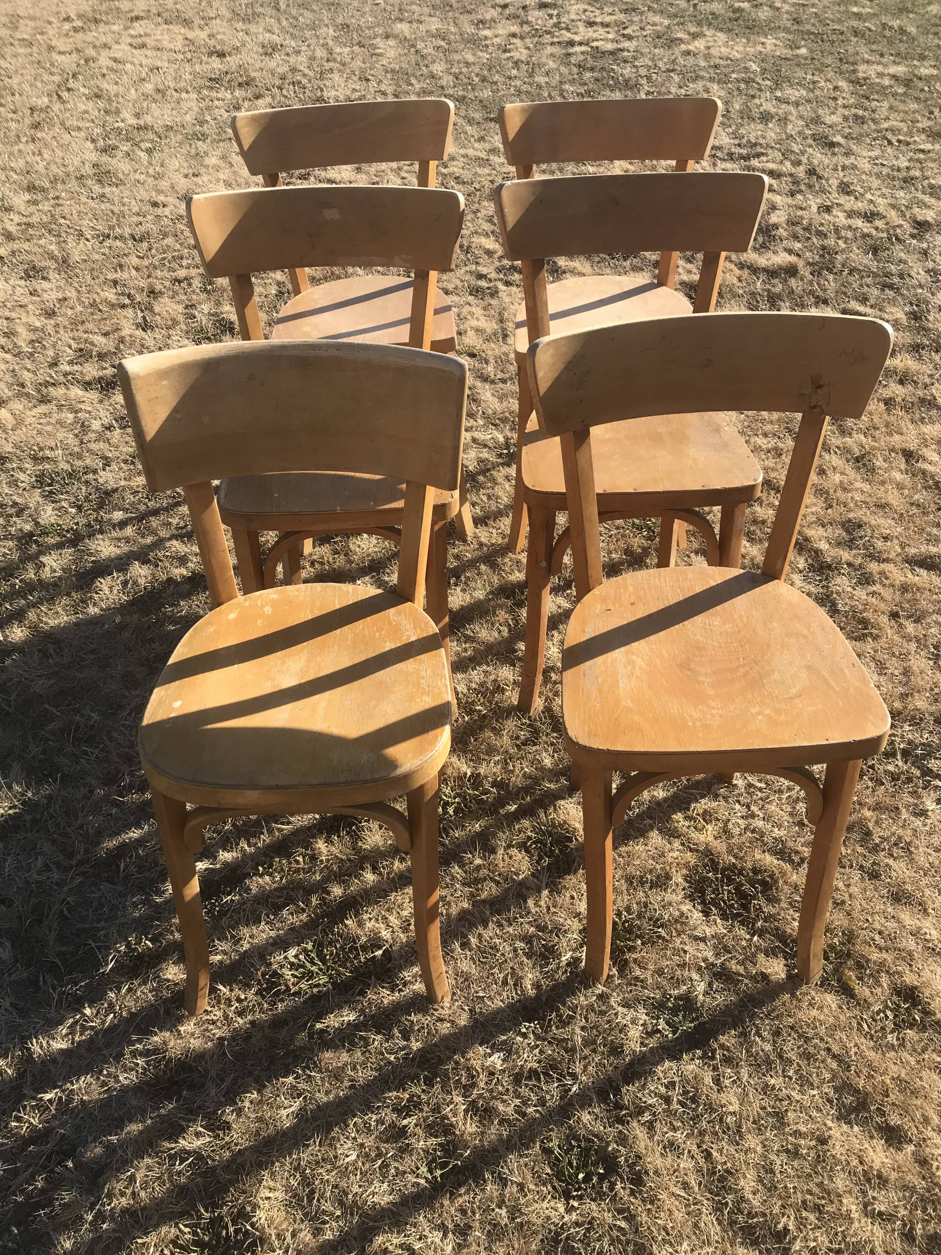 Lot of 6 vintage wooden bistro chairs