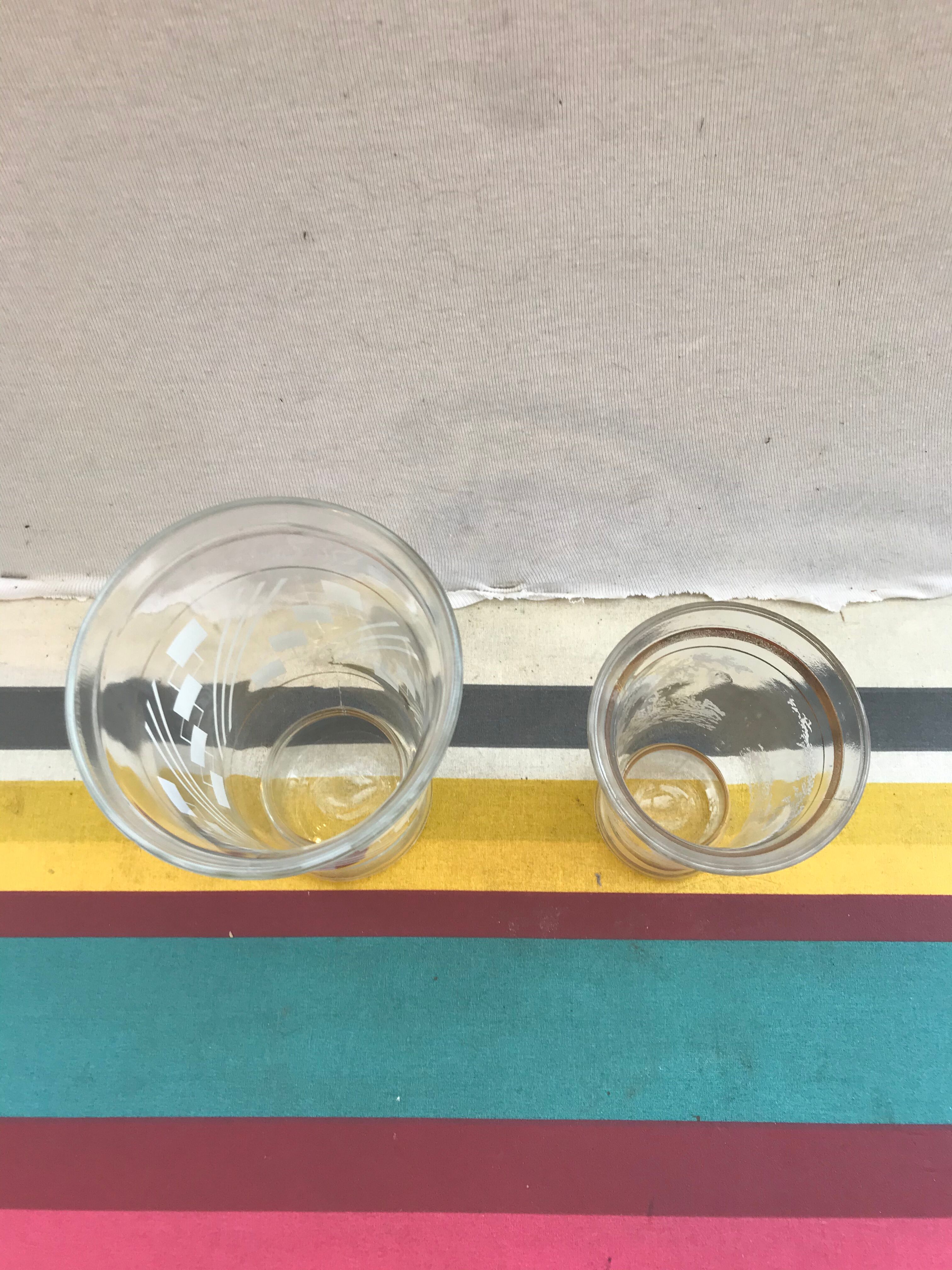 Pair Old Glass Vase Moulded Gold Decor AMORA - Vintage Geometric Design