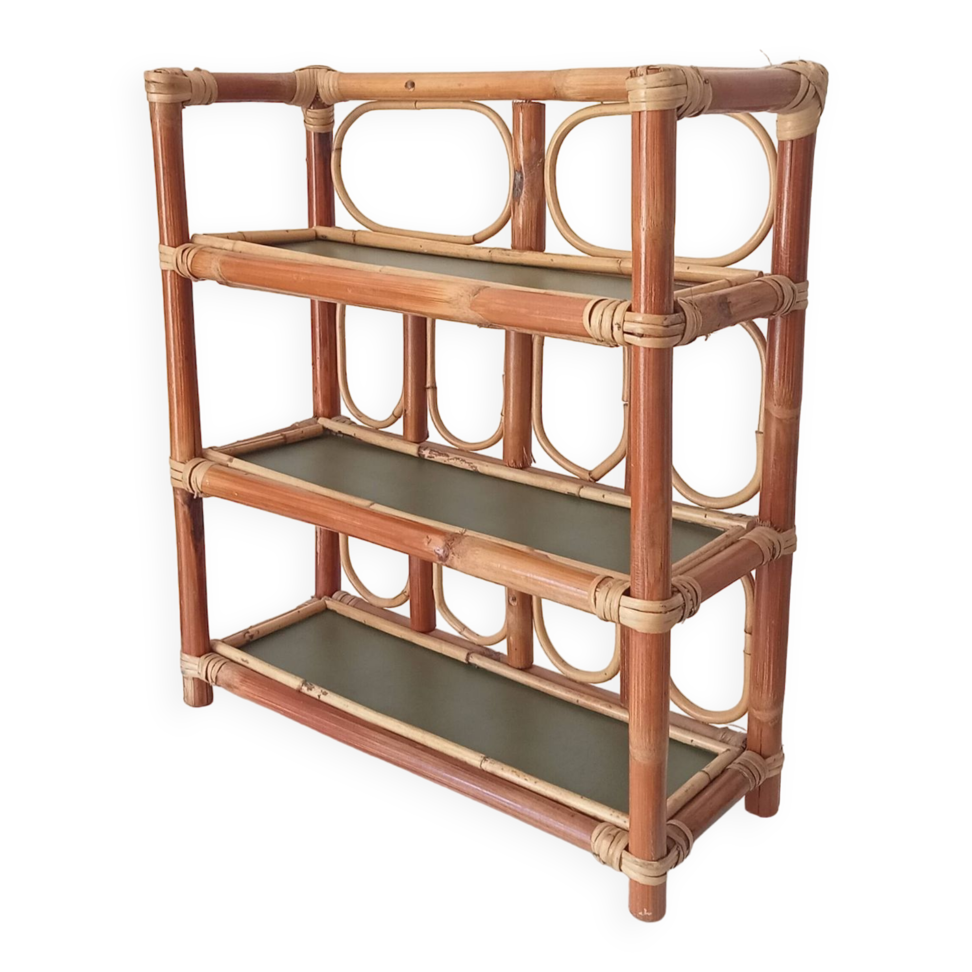 Vintage wall shelf in bamboo and rattan 70s/80s