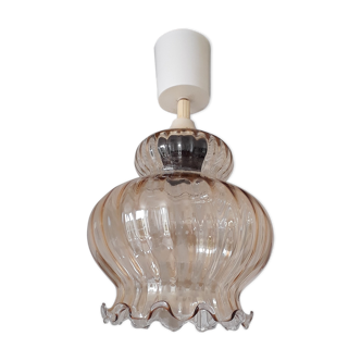 Ancienne suspension tulipe en verre ambrée