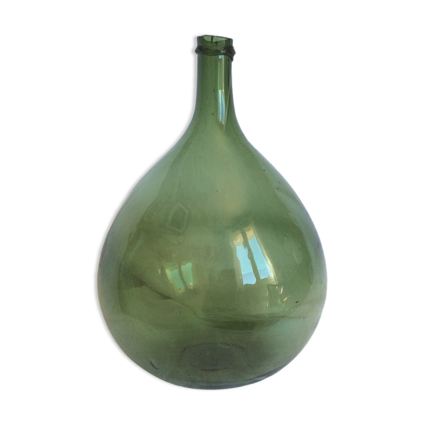 Former "lady jeanne" in blown glass, green bottle